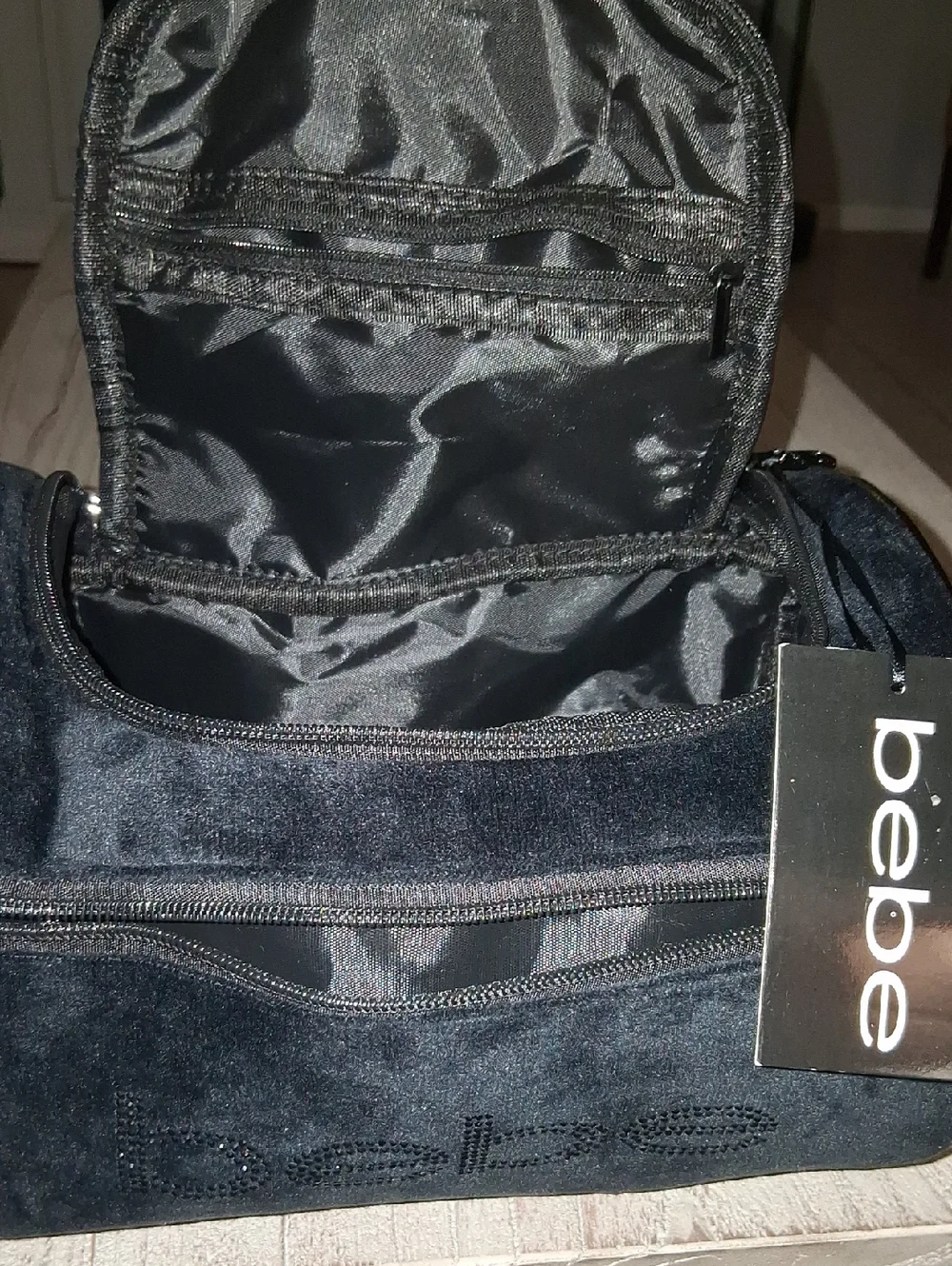 bebe Black Studded Logo Make Up Pouch NWT - Picture 8 of 10